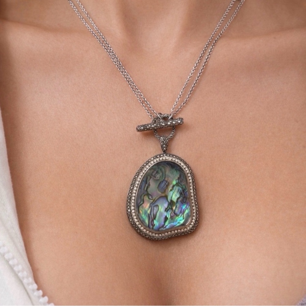 Judith Jack 18 inch long 925 Silver and Marcasite Abalone Pendant Necklace
